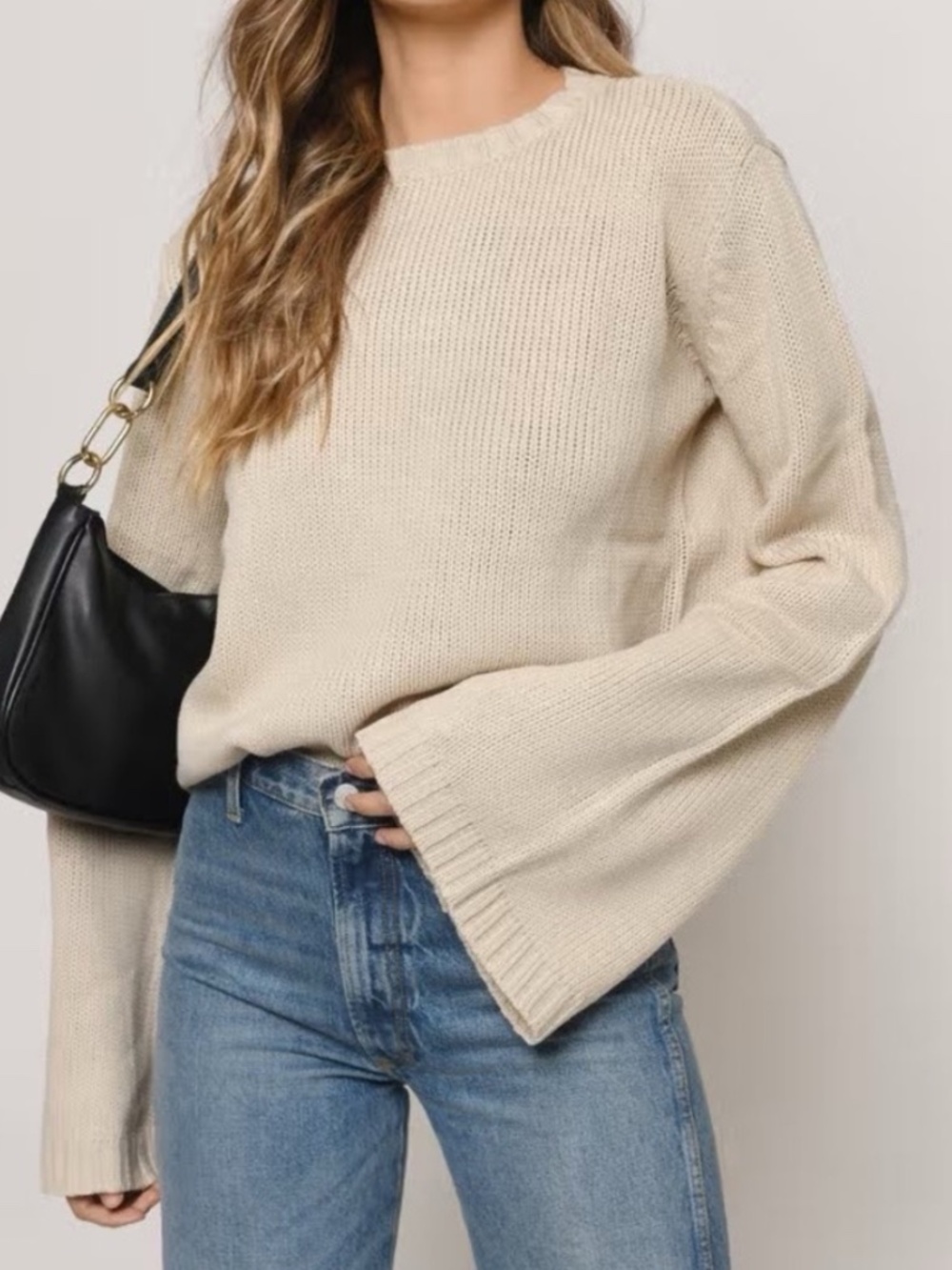 Tobi Cream Bell Flared Sleeve Sweater